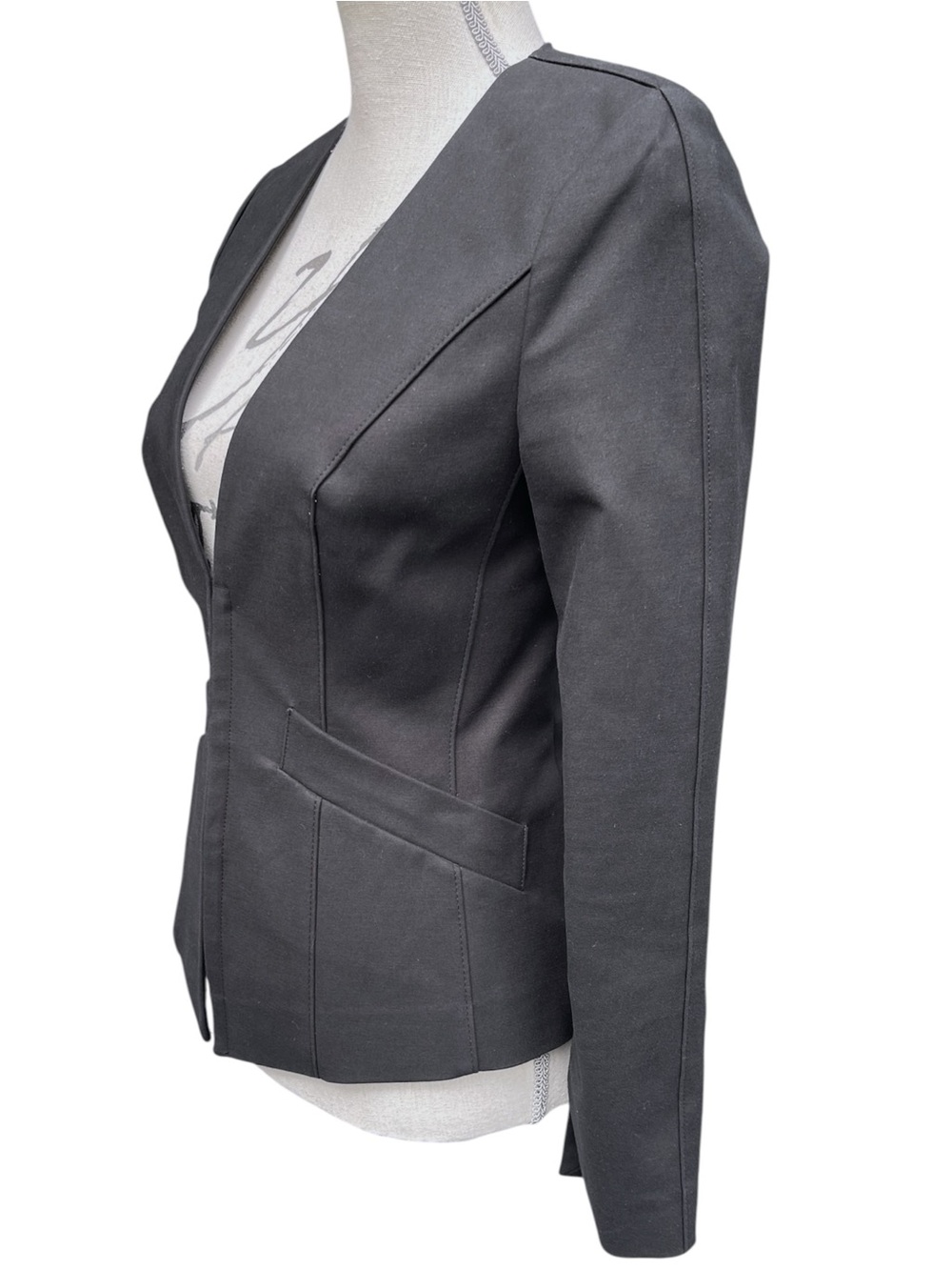 Judith & Charles Black Fitted No Lapel Clip Closure Blazer Jacket (2) - Picture 6 of 12